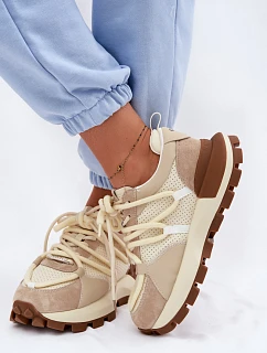 Kožené semišové dámské tenisky model 22095140 Béžové - Goe