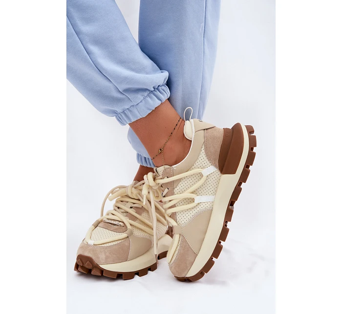 Kožené semišové dámské tenisky model 22095140 Béžové - Goe