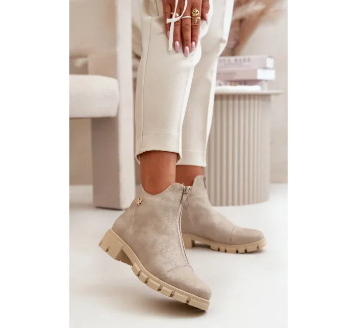 Zateplené Dámské Kotníkové Boty S Eko Kožené Zlaté model 20712781 - Kesi Zateplené Dámské Kotníkové Boty S Eko Kožené Zlaté model 20712781 - Kesi