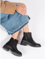 Módní černé kotníčkové boty dámské na širokém podpatku Módní černé kotníčkové boty dámské na širokém podpatku