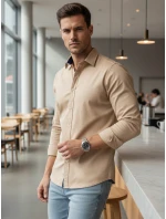 Pánská elegantní hladká béžová košile SLIM FIT FashionStreet DX2602 Pánská elegantní hladká béžová košile SLIM FIT FashionStreet DX2602