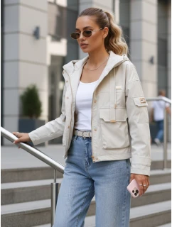 Kurtka przejściowa damska z kapturem i kieszeniami beżowa FashionStreet TY5634