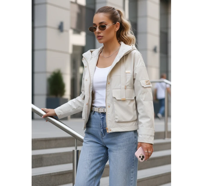Kurtka przejściowa damska z kapturem i kieszeniami beżowa FashionStreet TY5634