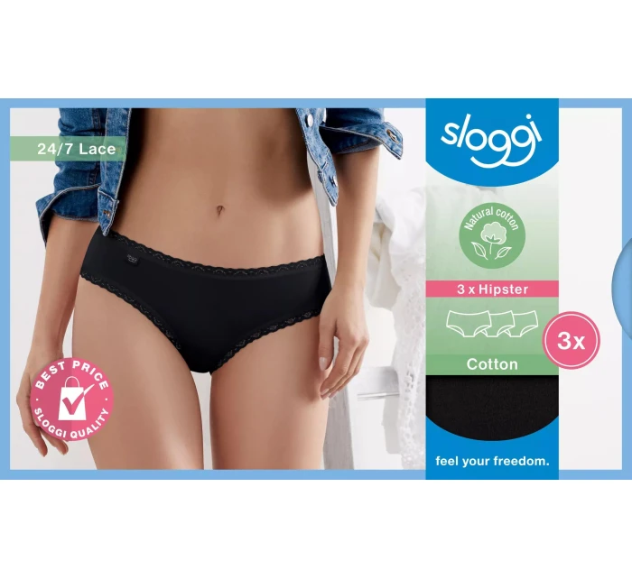 sloggi 24/7 Cotton Lace Hipster C3P - BLACK - SLOGGI BLACK - SLOGGI sloggi 24/7 Cotton Lace Hipster C3P - BLACK - SLOGGI BLACK - SLOGGI