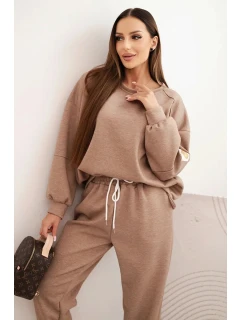 Komplet dámský máslový s volnou mikinou a kalhotami s nápisem LOVE khaki