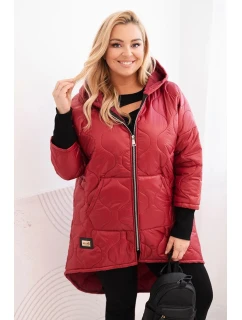 Dámská zimní bunda Plus Size prošívaná s kapucí bordová