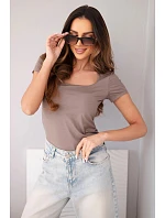 Dámská bambusová halenka s krátkým rukávem a širokým výstřihem basic fango Dámská bambusová halenka s krátkým rukávem a širokým výstřihem basic fango