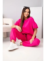Dámský bavlněný komplet: halenka s krátkým rukávem a teplákové kalhoty fuchsiová