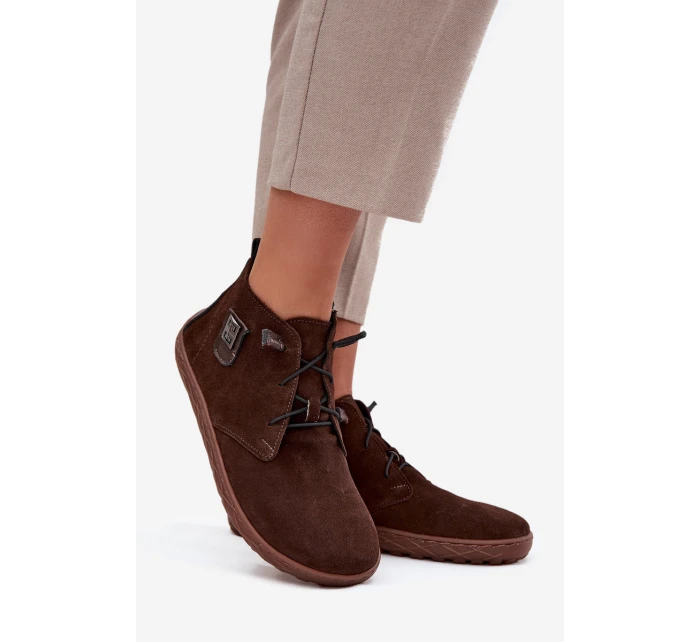 Dámské semišové barefoot polobotky s ozdobným detailem Zazoo – čokoládové