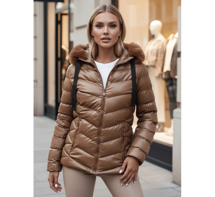 Dámská prošívaná zimní bunda s kapucí MIRIAL hnědá FashionStreet TY4573z