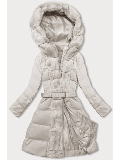 Dámská zimní bunda v ecru barvě s ozdobnou kožešinou (5M3158-254)