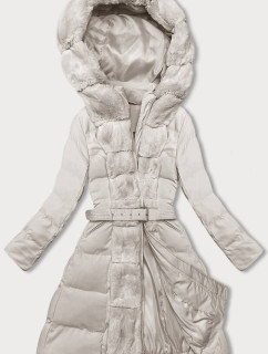 Dámská zimní bunda v ecru barvě s ozdobnou kožešinou model 18941962 - J.STYLE