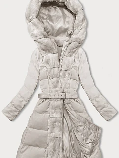 Dámská zimní bunda v ecru barvě s ozdobnou kožešinou model 21246202 - J.STYLE