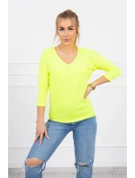 Halenka s výstřihem do V žlutá neonová