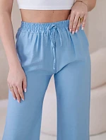 Viskózové kalhoty se širokými nohavicemi modrý
