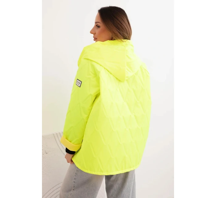 Dámská jarní prošívaná bunda s kapucí a zipem žlutý neon