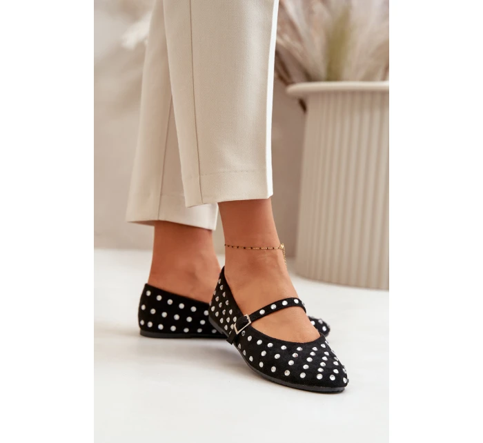 Zdobené baleríny s páskem eko černé model 21670629 - Boto