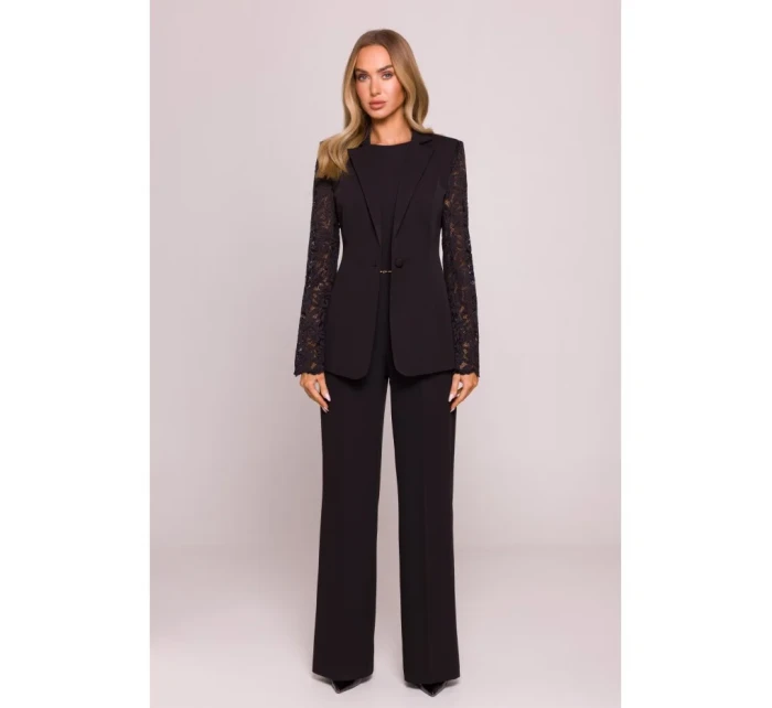 M865 Blejzr s krajkovými panely a jedním knoflíkem - černý M865 Blejzr s krajkovými panely a jedním knoflíkem - černý