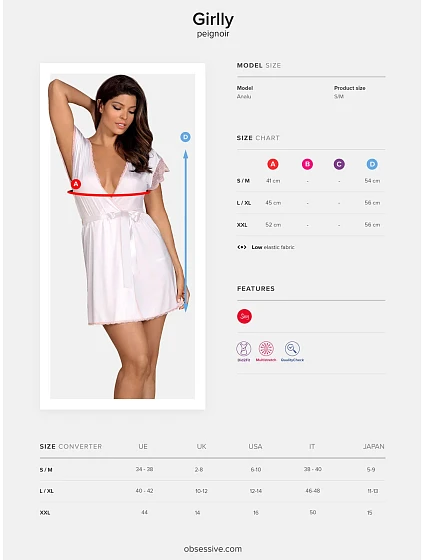 Elegantní župan XXL model 9157947 - Obsessive Elegantní župan XXL model 9157947 - Obsessive