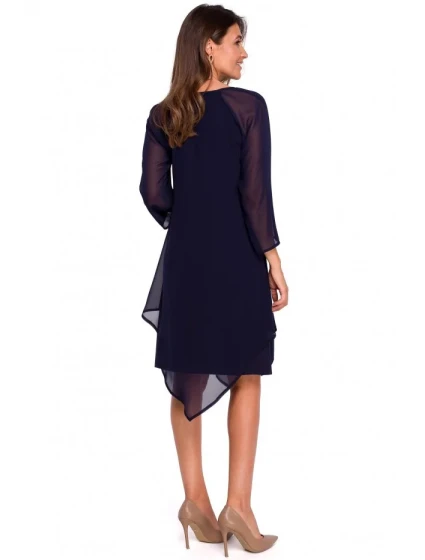 Dámské šifonové šaty s asymetrickým lemem model 20799203 tmavě modré - STYLOVE Dámské šifonové šaty s asymetrickým lemem model 20799203 tmavě modré - STYLOVE