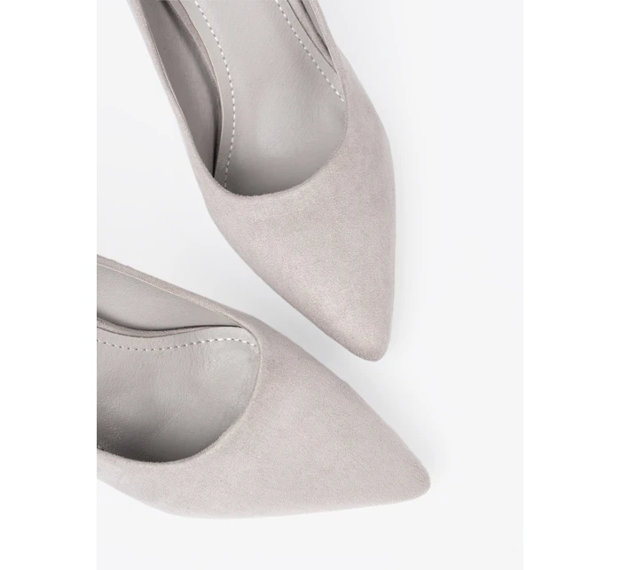 Stylové dámské  lodičky šedo-stříbrné na širokém podpatku