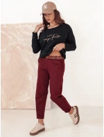 Dámské chinos kalhoty s páskem ELEGANTENO bordó FashionStreet UY2256