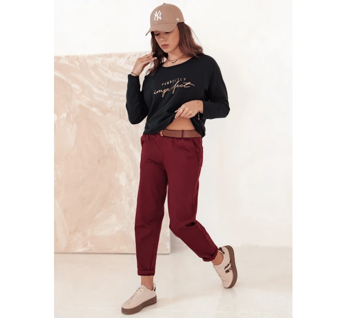 Dámské chinos kalhoty s páskem ELEGANTENO bordó FashionStreet UY2256