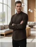 Pánská neformální košile SLIM FIT se stojáčkem hnědá FashionStreet DX2678 Pánská neformální košile SLIM FIT se stojáčkem hnědá FashionStreet DX2678