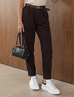 Dámské manšestrové kalhoty s páskem, čokoládová barva FashionStreet UY3149