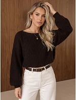 Dámský krátký svetr s nastavitelným pasem, čokoládově hnědý, FashionStreet MY2619 Dámský krátký svetr s nastavitelným pasem, čokoládově hnědý, FashionStreet MY2619