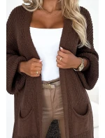 model 21290269 Cardigan svetr dlouhý s kapsami čokoládová barva - numoco basic