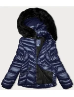 Krátká prošívaná dámská zimní bunda ve švestkové barvě s kapucí J Style (58M23068-4)