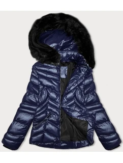 Krátká prošívaná dámská zimní bunda ve švestkové barvě s kapucí J Style (58M23068-4)