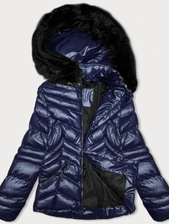 Krátká prošívaná dámská zimní bunda ve švestkové barvě s kapucí J Style (58M23068-4)