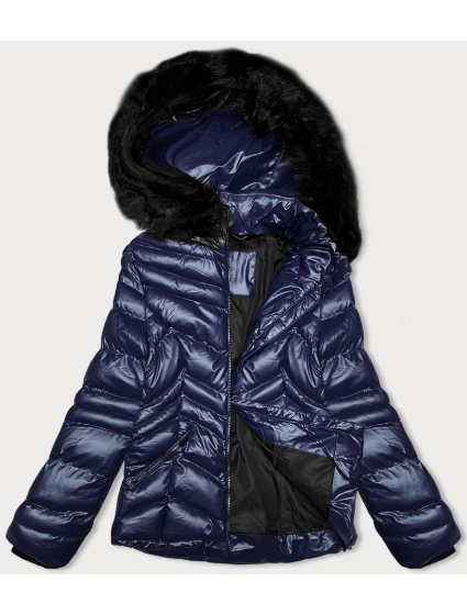 Krátká prošívaná dámská zimní bunda ve švestkové barvě s kapucí J Style (58M23068-4)