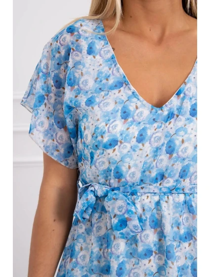 Květinové šaty se zavazováním v pase modré