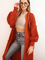 Dlouhý kardigan svetr rudy