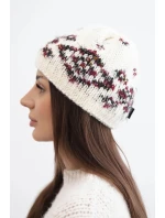Dámská zimní čepice s norským vzorem a silným pletením K351 ecru+czerwony Dámská zimní čepice s norským vzorem a silným pletením K351 ecru+czerwony