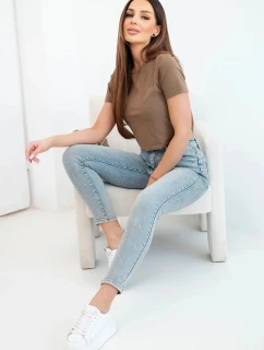 Dámské kalhoty M.sara s efektem push-up a středním pasem světlé džínové