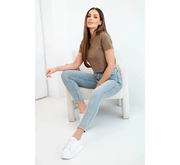 Dámské kalhoty M.sara s efektem push-up a středním pasem světlé džínové Dámské kalhoty M.sara s efektem push-up a středním pasem světlé džínové