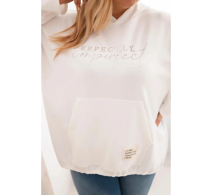 Dámská mikina Plus Size s kapucí a potiskem ecru