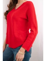 Dámský svetr z viskózy s výstřihem do V červený