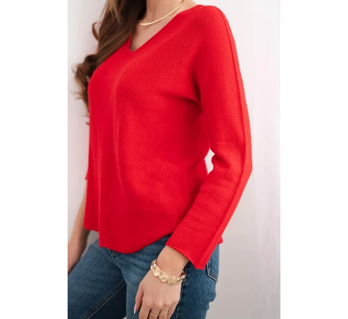 Dámský svetr z viskózy s výstřihem do V červený
