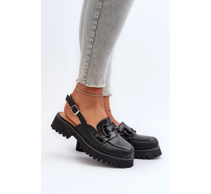 Dámské sandály na ploché podrážce s ozdobou Černé D&A MR38-656