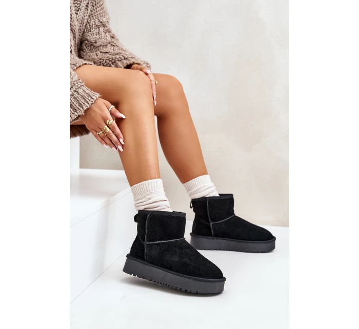 Dámské semišové zimní boty na platformě nad kotníky černé Rianaella