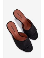 Dámské pantofle na podpatku z eko semiše černé model 21918726 - Boto