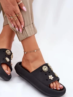 Dámské pěnové pantofle s ozdobnými připínkami Vinceza – černé