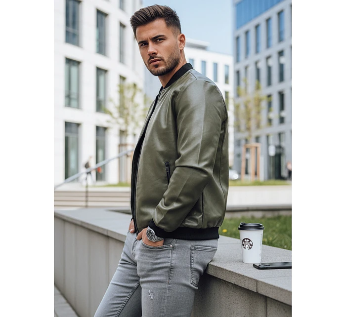 Pánská zelená kožená bunda FashionStreet TX4707