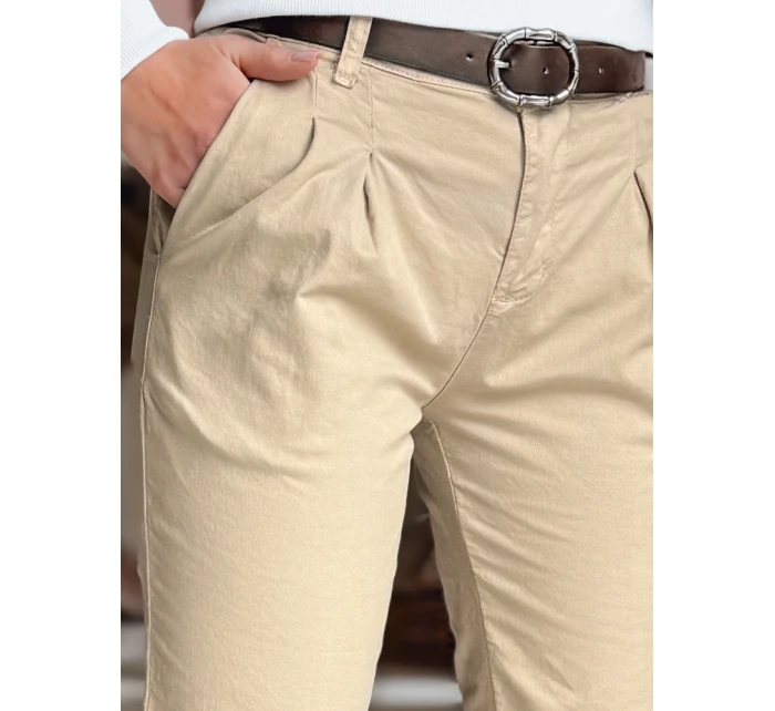 Dámské kalhoty chinos s páskem MODELA tmavě béžové FashionStreet UY2571