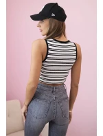 Top dámský pruhovaný s ozdobným zlatým detailem a hlubokým výstřihem černá Top dámský pruhovaný s ozdobným zlatým detailem a hlubokým výstřihem černá